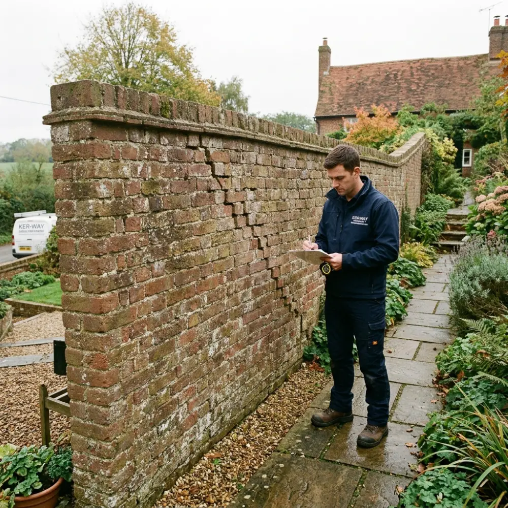 Ker-Way Building & Groundworks Ltd inspecting cracked wall