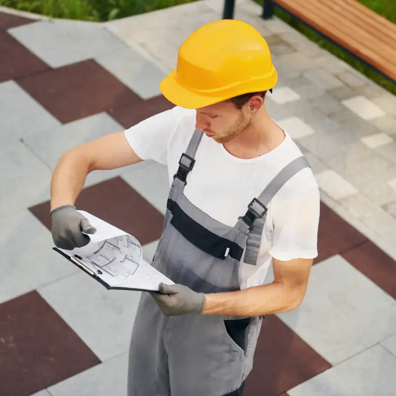 Ker-Way Building & Groundwork Ltd inspecting completed paving work.