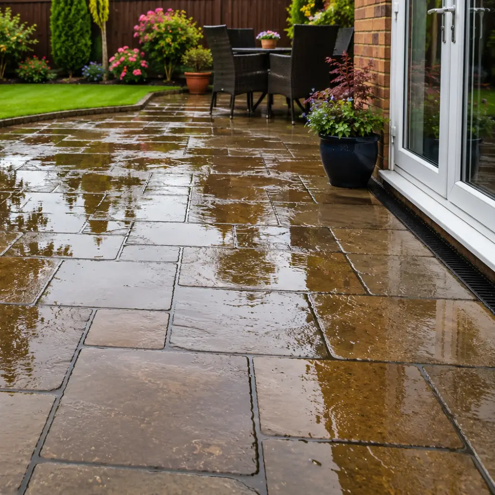 Garden Patio Drainage Solutions for standing water and patio puddles after rain.
