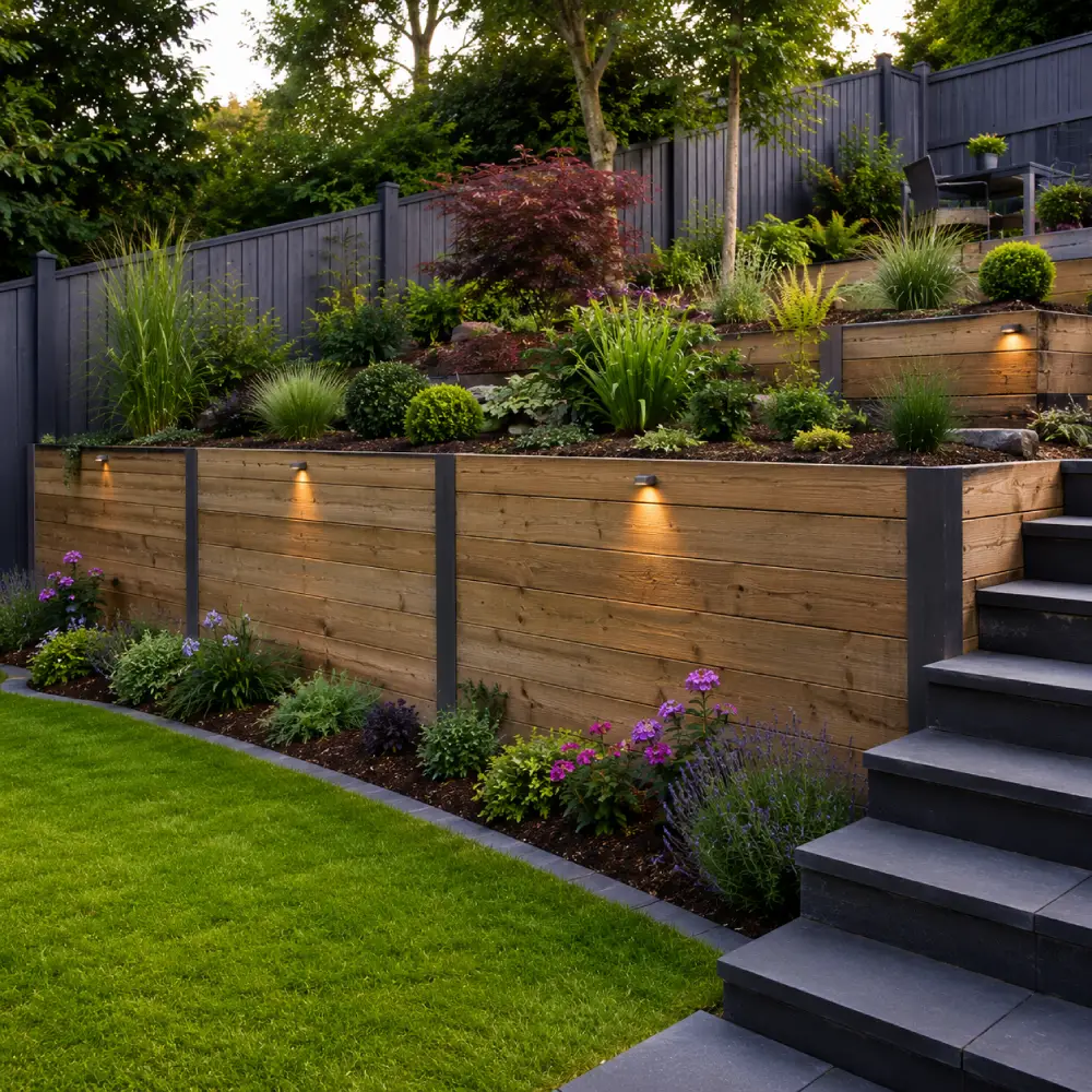 Garden Retaining Wall Installation with foundations and drainage preparation.